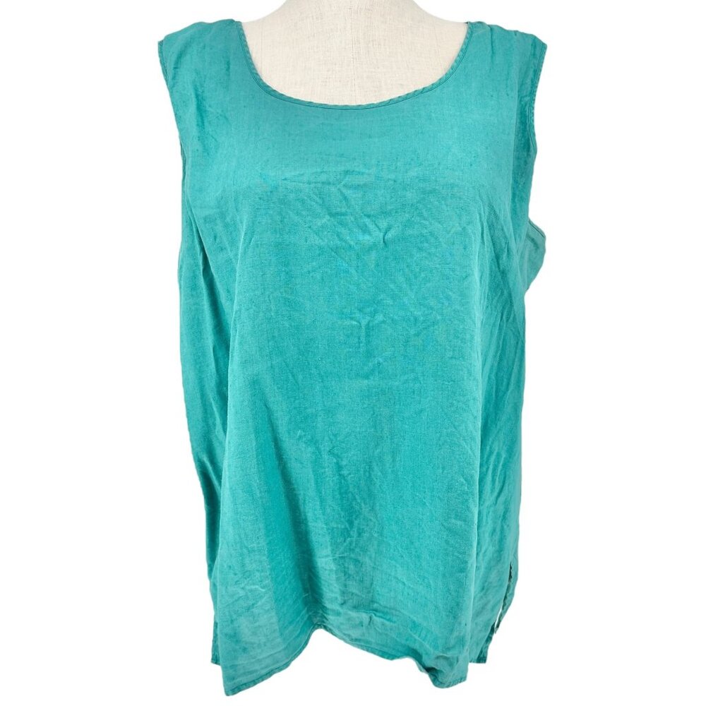 Silk Club Tank Top Womens 3X Teal Green Washable Linen Lightweight Sleeveless